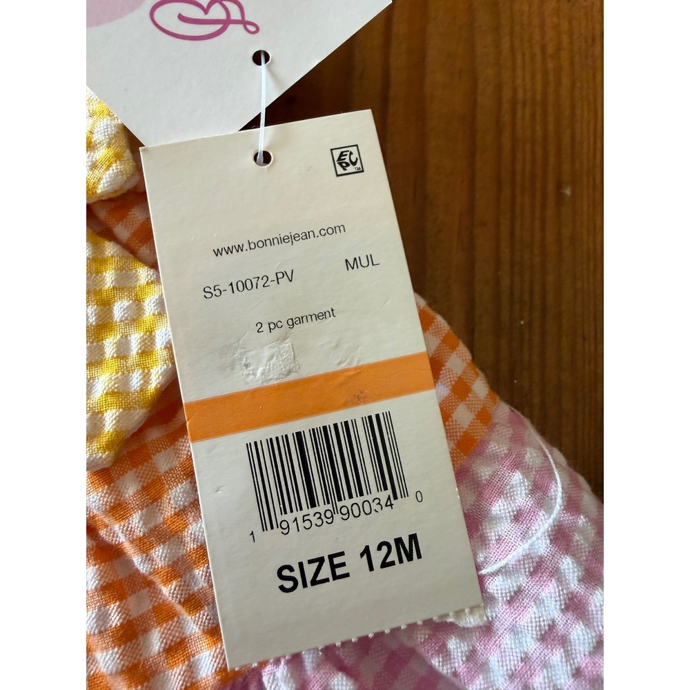 Bonnie Baby NWT 12M Pastel Rainbow Gingham Seersucker Tiered Dress - Picture 3 of 4